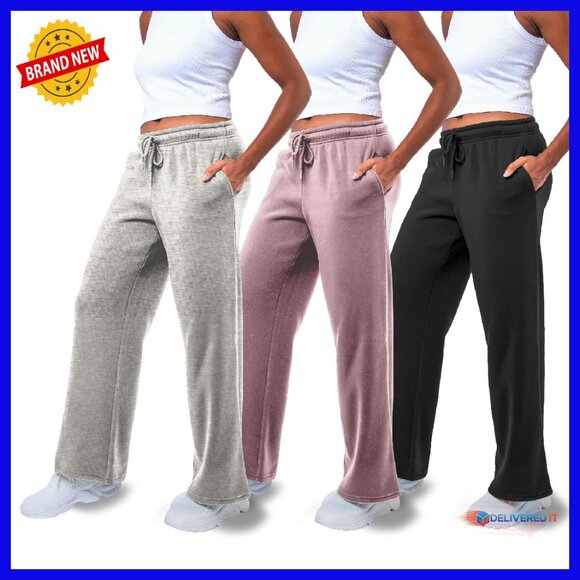 Straight Leg Fleece Sweatpants 3-Pack Yoga Workout Pants Cozy